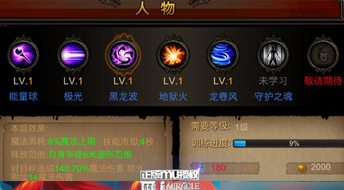 全民奇迹升级技能要什么东西